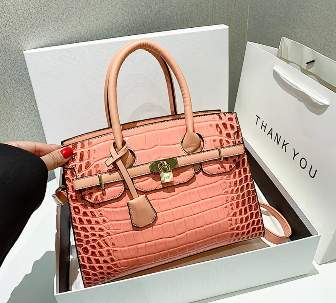 Glossy Leather Platinum Bag