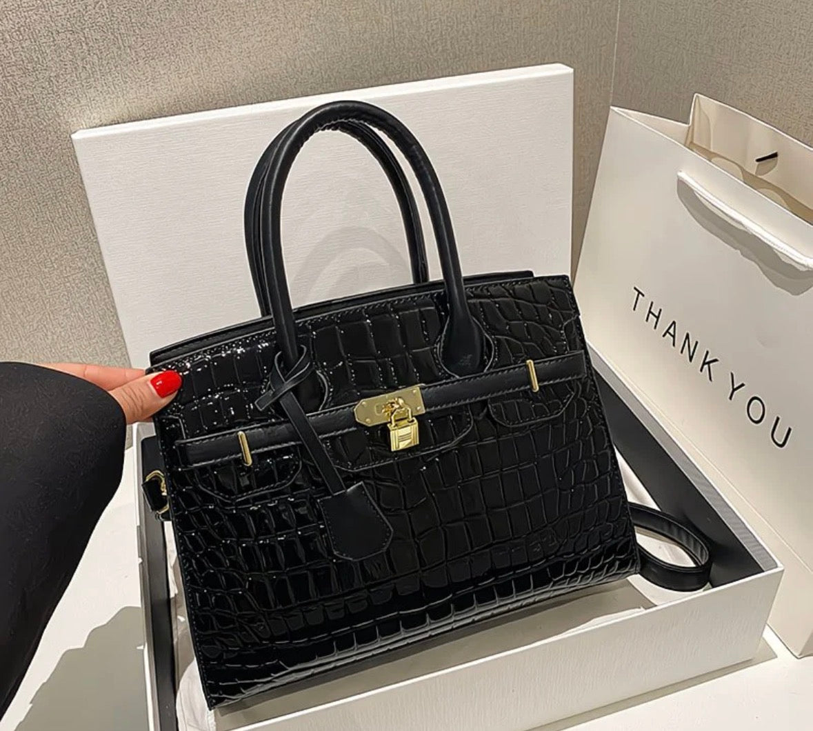 Glossy Leather Platinum Bag