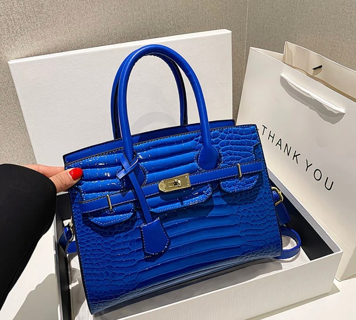 Glossy Leather Platinum Bag