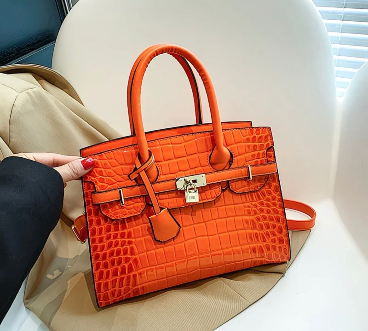 Glossy Leather Platinum Bag