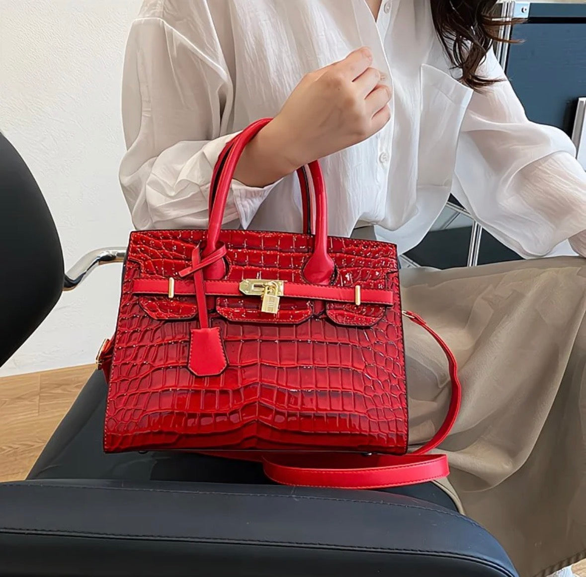 Glossy Leather Platinum Bag
