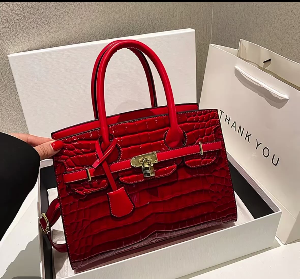 Glossy Leather Platinum Bag