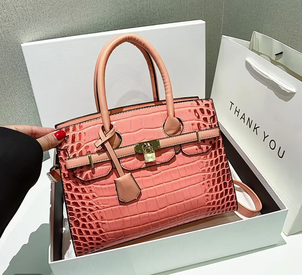 Glossy Leather Platinum Bag